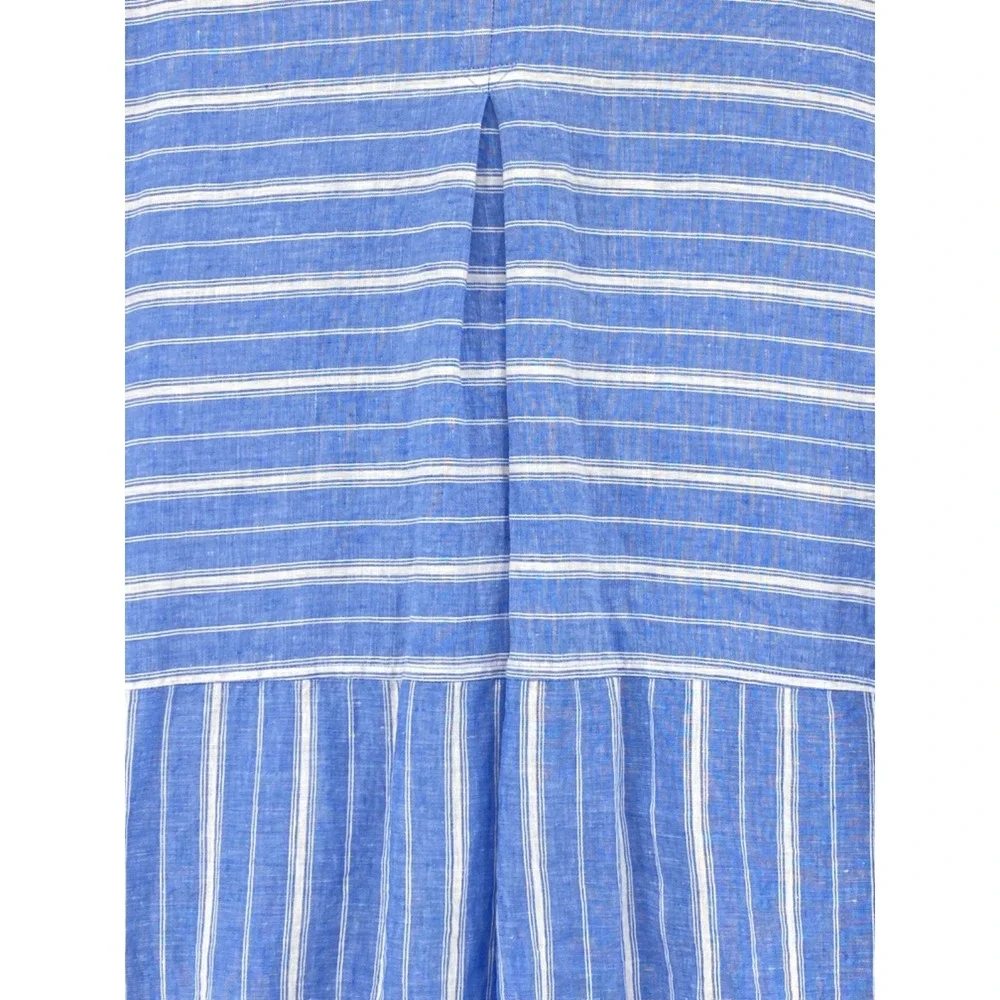 J Jill Love Linen Shirt womens Medium Blue & White Striped Linen Button-Up - Picture 4 of 11